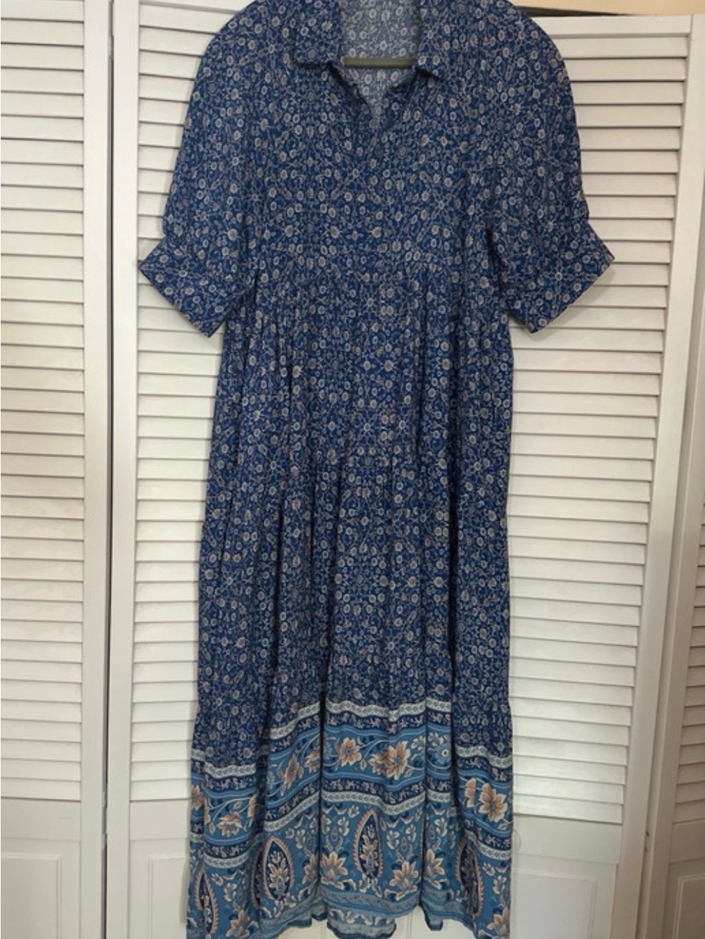 NATURAL LIFE Blue Floral Collared Tiered Maxi Dress